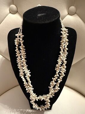 Natural White Seed Bead Multi-Strand Necklace